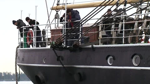 Tall ship docking in Vancouver harbor Video stock 61551556