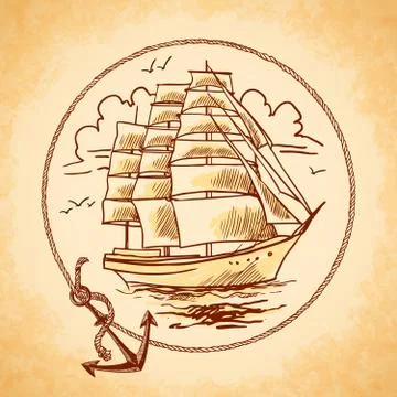 Tall ship emblem Stock Illustration