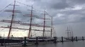 Tall ship four-masted steel barque STS Sedov Седов at landing stage 4k or 4k+ Resolution