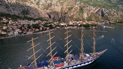 Tall Ship Gracefully Sails Through the Picturesque Scenic Adriatic Harbor Stock Footage 320748056