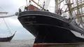 Tall ship Kruzenshtern barque close up in Bremerhaven harbor dock at cloudy day 4k or 4k+ Resolution