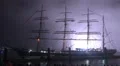 Tall ship Kruzenshtern with big fireworks behind HD Footage