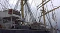 Tall ship Kruzenshtern close up in Bremerhaven harbor dock at cloudy day 4k or 4k+ Resolution