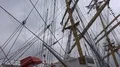 Tall ship Kruzenshtern close up tilt in Bremerhaven harbor dock at cloudy day 4k or 4k+ Resolution