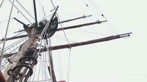 Tall Ship Mast and Rigging - Low Angle Pan 2 Stock Footage 11022791