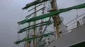 Tall ship mast rigging zoom Alexander von Humboldt II in harbor with green sails 4k or 4k+ Resolution