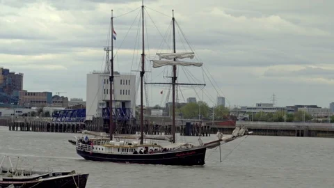 Tall Ship, Regatta start. Thames River London Stock Footage 75477895