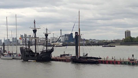 Tall Ship, Regatta start. Thames River London Stock Footage 75483187