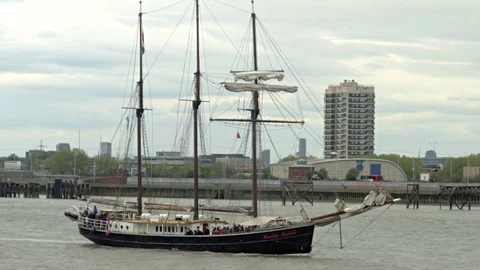 Tall Ship, Regatta start. Thames River London Stock Footage 75492043