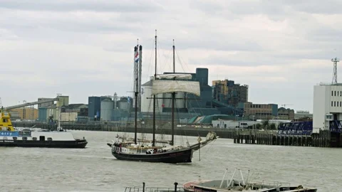 Tall Ship, Regatta start. Thames River London Stock Footage 75499596