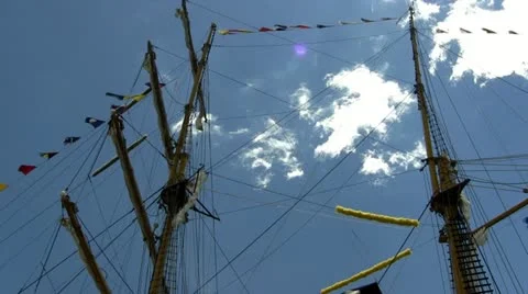 Tall ship rigging, flags and masts; 2 Stock Footage 12182532