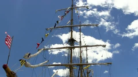 Tall ship rigging, flags and masts; 3 Stock Footage 12182914