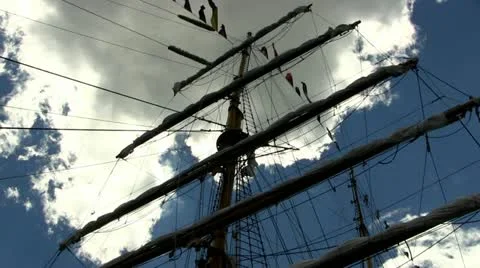 Tall ship rigging, flags and masts; 4 Stock Footage 12183340