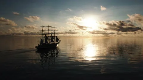 Tall Ship. Sailboat. Open sea. Ocean. Travel. Freedom Stock Footage