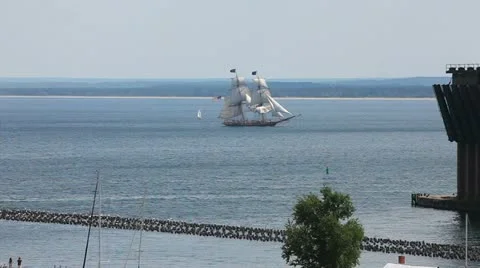 Tall Ship Sails into Harbor Stock Footage 11409849