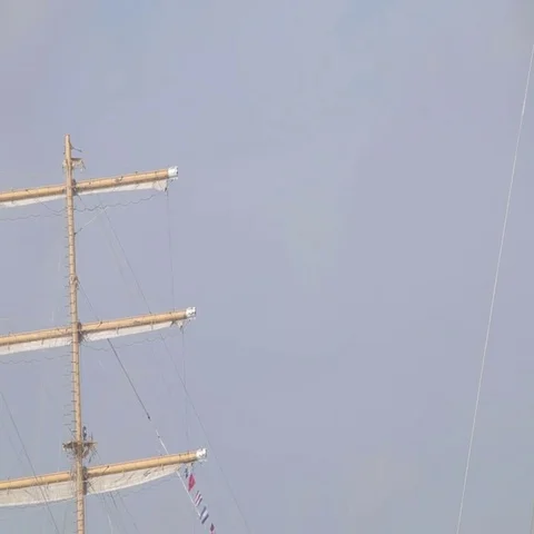 Tall ship sails on the open seas, misty foggy day 動画素材 69548324