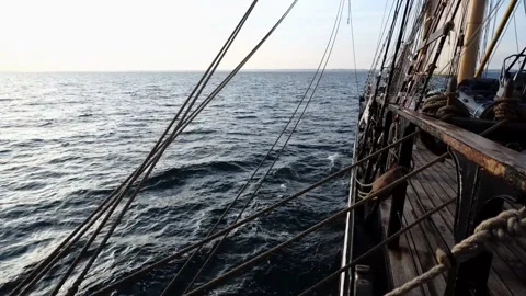 Tall Ship at sea in the English Channel filmed from the port side of the ship. Stock Footage