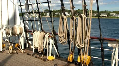 Tall ship sheets, ropes and pulleys Stock Footage 12184769