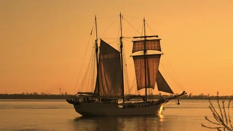 Tall Ship At Sunset Stock Footage 204784975