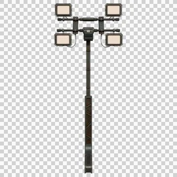 A tall, slender light tower with four square LED lights arranged Stock Photos