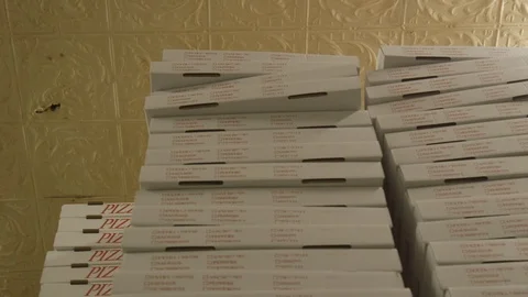 Tall Stacks Of Pizza Boxes Stock-Footage 112272848