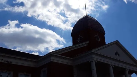 Tall Steeple Building with clouds, long enough to timelapse. 4K Resolution. Видео 73347587