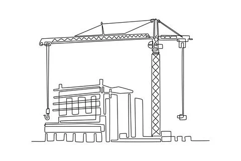 Tall tower crane positioned over building under construction Stock Illustration