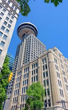 Tall tower with the view point on the top in downtown of Vancouver Stockfoto's