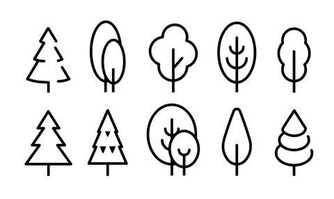 Tall Tree vector icons set. Simple flat line style icon design. Nature logo Stock Illustration
