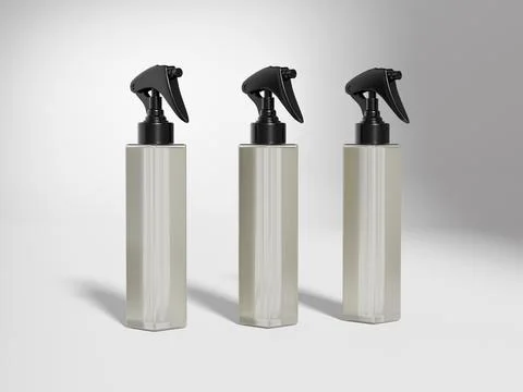 Tall trigger spray bottle mockup, translucent cubic-shape sprayer packaging Illustrazione stock