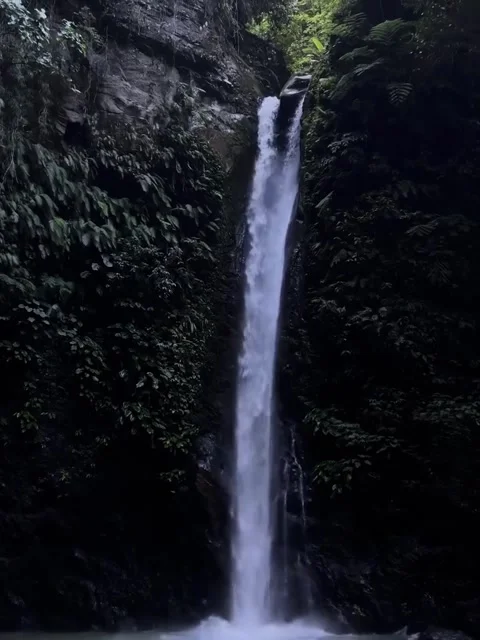 Tall Waterfall Cascading Down a Dark Rocky Gorge Video stock 341319142