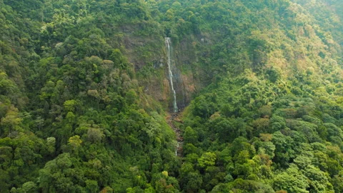 Tall waterfall dropping through lush rainforest hills in southern Costa Rica Stock-Footage 342684180