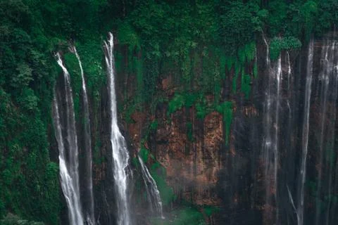 Tall waterfall in the middle of a forest on Java Island Stock-Fotos