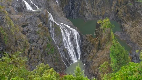Tall waterfall pan in slow motion Stock Footage 112369408