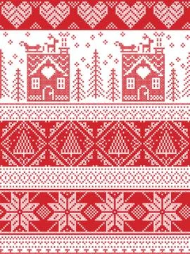 Tall xmas pattern with gingerbread house Stock Illustration