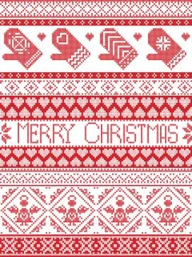 Tall xmas pattern with MITTENS Stock Illustration