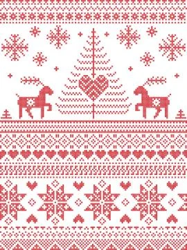 Tall xmas pattern with reindeer Stock Illustration
