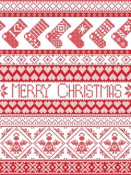 Tall xmas pattern with stockings Stock Illustration