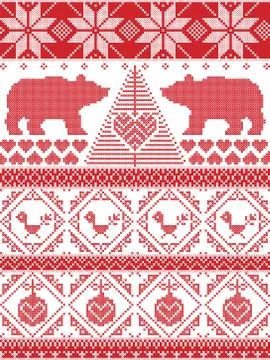 Tall xmas pattern with xmas tree, polar bears Stock Illustration