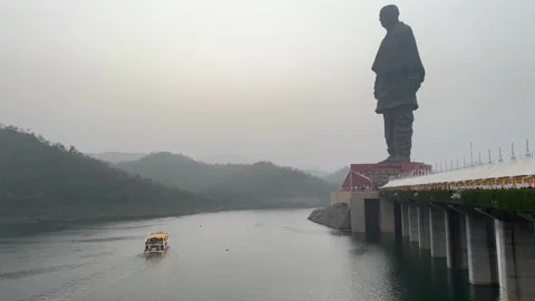 Tallest Statue in the World: Statue of Unity on the Banks of Narmada River. Stock Footage 272312673