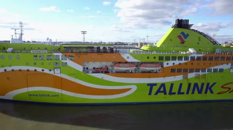 Tallink Shuttle cruise liner leaving harbor Stock Footage