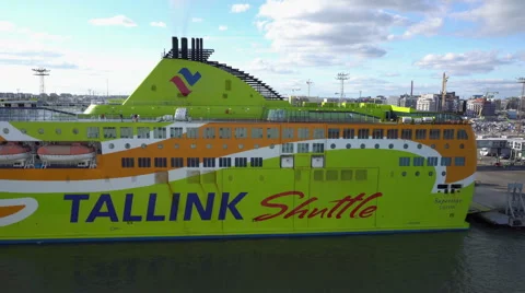 Tallink Shuttle cruise liner leaving harbor Stock Footage