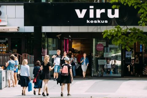 Tallinn, Estonia. People Going Shopping In Shopping Center Viru Keskus In Summer Stock Photos
