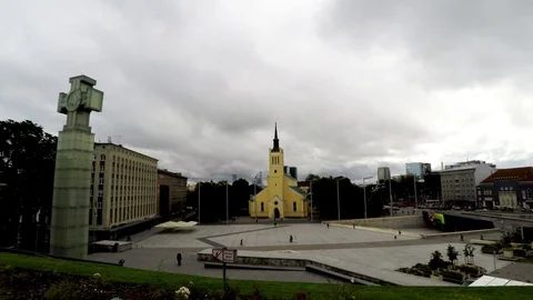 TALLINN, ESTONIA- SEPTEMBER 5, 2015:Freedom monument , is devoted to Stock Footage