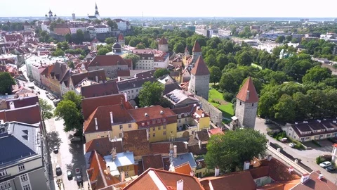 Tallinn old town. Aerial view Stock Footage