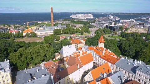 Tallinn old town. Aerial view Stock Footage