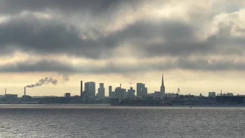 Tallinn silhouette with dramatic clouds 1 - close up Stock-Footage 328425774