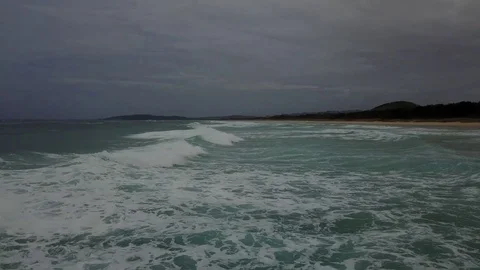 Tallow Beach, Byron Bay 4K Drone Footage on a dreary day Stock-Footage 83329973