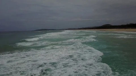 Tallow Beach, Byron Bay 4K Drone Footage on a dreary day Stock-Footage 83330145