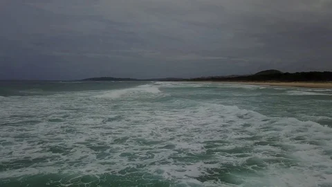 Tallow Beach, Byron Bay 4K Drone Footage on a dreary day Video stock 83330266